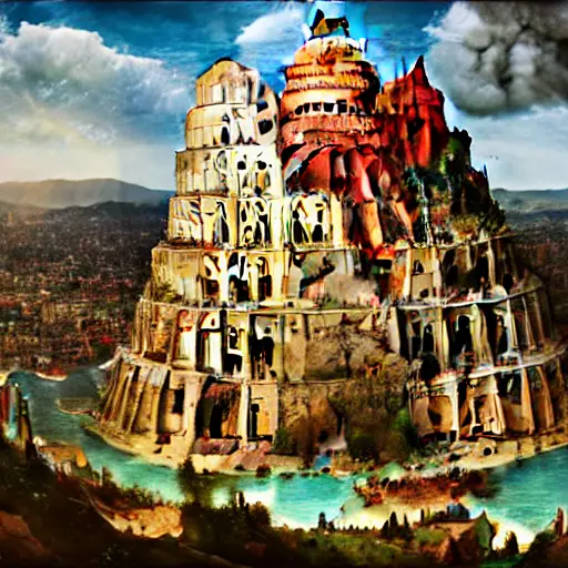 01210-2847468735-A realistic photo of the Babel tower, 4k, detailed, trending in artstation, fantasy vivid colors, photorealism, historical photo.webp